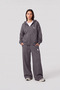 Women's Gray Cotton Tracksuit Set Oversize Zippered Hooded Sweatshirt Loose Wide Leg