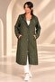 Women's Hooded Chain Detailed Pocketed Wave Pattern Self-Lined Hooded Midi Trench - 2
