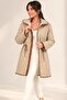 Baklava Patterned Lined Leather Coat with Pockets - 3