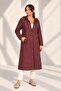 Women's Hooded Chain Detailed Pocketed Wave Pattern Self-Lined Hooded Midi Trench - 2