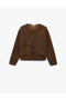 Comfortable Fit Buttoned Crew Neck Long Sleeve Plush Jacket with Pockets