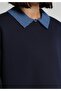 Regular Fit Shirt Neck Checkered Women's Navy Blue Sweatshirt - 4