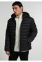 Slim Fit Hooded Zippered Lined Men's Black Coat