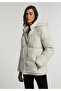 Regular Fit Hooded Zippered Lined Water Resistant Women's Ecru Coat