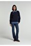 Regular Fit Shirt Neck Checkered Women's Navy Blue Sweatshirt - 3