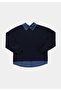 Regular Fit Shirt Neck Checkered Women's Navy Blue Sweatshirt - 5