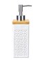 Embossed Patterned Ceramic Liquid Soap Dispenser with Bamboo Lid, White, 8X21 cm - 3