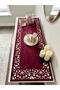 Burgundy Suede Fabric Runner 40X120 cm Console Length - Geometric Triangle Pattern