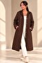 Women's Hooded Chain Detailed Pocketed Wave Pattern Self-Lined Hooded Midi Trench - 2