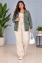 Cedy -Special Design Women's Stone and Embroidery Detailed Buttoned Hooded Sweat Cardigan C7150-Khaki - 2