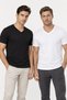 Men's Cotton Modal V-Neck Short Sleeve Undershirt Undershirt 2-Pack White + Black