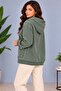 Cedy -Special Design Women's Stone and Embroidery Detailed Buttoned Hooded Sweat Cardigan C7150-Khaki - 6