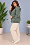 Cedy -Special Design Women's Stone and Embroidery Detailed Buttoned Hooded Sweat Cardigan C7150-Khaki - 5