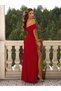 Women's Deep Slit Maxi Length Imported Crepe Dress with Open Shoulders - 2