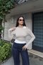Double-Layered Strap Detail Off-Shoulder Blouse — Beige - 2