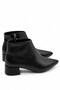 Poca Women's Black Leather Pointed Toe Low Block Heel Side Zipper Short Boots 4 cm Heel - 4