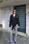 Crepe Fabric Double-Breasted Belted Kimono Blouse — Black - 5