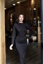 Diver Fabric Boat Neck Draped Long Dress — Black - 5