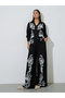 Black Embroidered Long Sleeves Shirt and Wide Leg Trousers Set