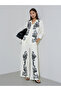 Off White Embroidered Long Sleeves Shirt and Wide Leg Trousers Set