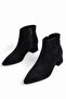 Poca Women's Suede Black Pointed Toe Low Block Heeled Side Zipper Short Boots - 2
