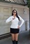 Ribbed Knitwear High Collar Zippered Cardigan — White - 6