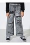 Girls Black Asymmetric Top and Graphic Jeans Set - 4
