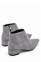 Poca Women's Suede Gray Pointed Toe Low Block Heel Side Zipper Short Boots 4 cm Heel - 4