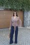 Crepe Fabric Double-Breasted Belted Kimono Blouse — Mink - 2