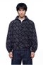 Men's Patterned Hooded Jean Jacket Blue Ikat