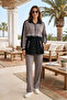 Top Half Jacket Look Double Zipper Detail Trouser Suit 101068 Black-Grey