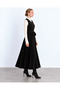 Black Corduroy A-Line Maxi Length Front Buttoned Belted Viola Dress - 7
