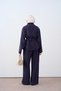 Women's Snap Fastener Stitching Detail Waist Tie Set Navy Blue - 4