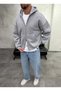 Double Zipper Hooded Oversize Gray Zippered Sweatshirt - 4