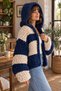Women's Hand Knitted Puffy Yarn Retro 80's Hooded Navy Blue Stone Color Cardigan Oversize Knitted Coat - 2