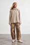 Women's Beige Hooded Oversize Trench Coat with Hidden Placket Alc-X15637 - 5