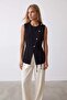 Women's Black Double-Breasted Lined Vest with Gold Button Detail Alc-X15627 - 3