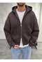 Double Zipper Hooded Oversize Brown Zipper Sweatshirt