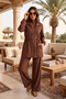 Beli Lace Detail Double Collar Look Pant Suit 101069 Brown - 4