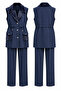 Double Suit with Collar and Pocket Plush Detail Vest 100918 Navy Blue - 6
