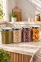 S-2087 Set of 4 Striped Glass Jars 1500 ml – Kitchen Pantry Storage Container with Metal Vacuum Lid for Food and Legumes - 4