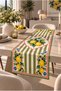 Mediterranean Lemon Patterned Striped Runner – 40X140 cm Digital Printed, Suede Fabric