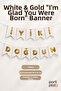 White Gold Happy Birthday Banner 1 Piece 14X16 cm Pennant and 2 Meter String Birthday Sign