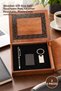 3 Pieces Black Pen Keychain and Matte Lighter with Wooden Box – Wooden Box Gift Set, Touchpen Pen, Leather Keychain, Matte Lighter