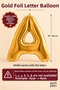 Gold Foil Letter Balloon Set with 6 Letters, 16 Inches, 40 Cm, Tape Included - 3