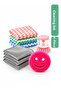 4-Piece Kitchen Cleaning Set – 3 Metal Mesh Wire Cloths, 3 Microfiber Cleaning Cloths, Smiley Face Sponge, Brush with Detergent Container