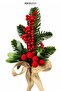 Christmas Ornament Green Leafed Berry and Wicker Bow Pique Red 32 cm - 2