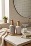 Bamboo Detailed Porcelain Liquid Soap Dispenser Set of 2 |   Steel-Tipped Bamboo Pump & Stand Bathroom/Kitchen Set