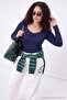 Navy Blue Square Neck Lace Detailed Knitted Snap Fastener Bodysuit Tbbaw27Cs00028 - 6