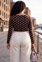 Brown Polka Dot Patterned Boat Neck Knitted Plus Size Blouse Tbbaw27Af00082 - 6